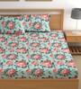 Green 200 TC Floral Cotton Fitted Double Bedsheet 2 Pillow covers