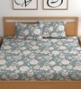 Green 200 TC Floral Cotton Fitted Double Bedsheet 2 Pillow covers