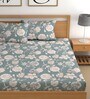 Green 200 TC Floral Cotton Fitted Double Bedsheet 2 Pillow covers
