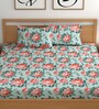 Green 200 TC Floral Cotton Fitted Double Bedsheet 2 Pillow covers