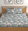 Green 200 TC Floral Cotton Queen Double Bedsheet 2 Pillow covers
