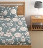 Green 200 TC Floral Cotton Single Bedsheet Pillow covers