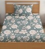 Green 200 TC Floral Cotton Single Bedsheet Pillow covers