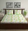Green Floral 144 TC Cotton Double Bedsheet with 2 Pillow Covers