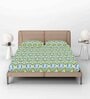 Green Abstract 144 TC Cotton Fitted Double Bedsheet with 2 Pillow Covers