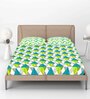 Green Abstract 144 TC Cotton Fitted Double Bedsheet with 2 Pillow Covers