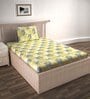 Green Abstract 144 TC Cotton Fitted Single Bedsheet with Pillow Cover