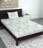 Green Floral 144 TC Cotton Single Bedsheet with Pillow Cover