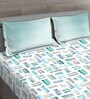Green Abstract 144 TC Cotton Queen Sized Bed Sheets with 2 Pillow Covers