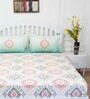Green Traditional 144 TC Cotton Queen Sized Bed Sheets with 2 Pillow Covers