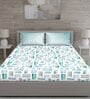 Green Abstract 144 TC Cotton Queen Sized Bed Sheets with 2 Pillow Covers