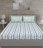Green Abstract 150 TC Cotton Queen Sized Bed Sheets with 2 Pillow Covers