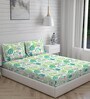 Green Floral 225 TC Cotton Queen Sized Bed Sheets with 2 Pillow Covers