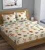 Beige Abstract 280 TC Microfibre Fitted King Bedsheet 2 Pillow Covers