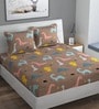 Brown Wildlife 280 TC Microfibre Fitted King Bedsheet 2 Pillow Covers