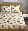 Beige Abstract 280 TC Microfibre Fitted King Bedsheet 2 Pillow Covers