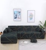 Green Geometric Viscose and Polyester (3 + Lounge) L-Shaped Stretchable Chaise Sofa Covers