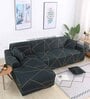 Green Geometric Viscose and Polyester (3 + Lounge) L-Shaped Stretchable Chaise Sofa Covers