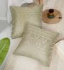 Green and Gold Polyester Jacquard 16x16 inches Cushion Cover Set of 2