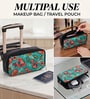 Green Background & Floral Printed Make Up Pouch