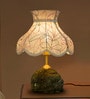 Green Bidasar Marble Table Lamp with Embroidered Scalloped Shade