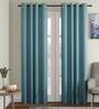 Green Geometric Cotton 7 Ft Light Filtering Eyelet Door Curtain