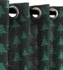 Green Cotton Blackout 7 Feet Eyelet Curtain (Set of 2)