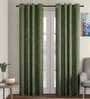 Green Solid Jute 7 Ft Light Filtering Eyelet Door Curtain