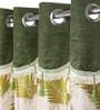 Green Floral Polyester 5 Ft Semisheer Eyelet Window Curtains (Set of 2)