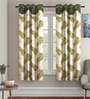 Green Floral Polyester 5 Ft Semisheer Eyelet Window Curtains (Set of 2)