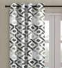 Silver Polyester Velvet Geometric 7FT Light Filtering Eyelet Door Curtains (Pack of 1)