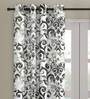 Silver Polyester Velvet Ethnic Motif 7FT Light Filtering Eyelet Door Curtains (Pack of 1)