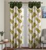 Green Floral Polyester 7 Ft Semisheer Eyelet Door Curtains (Set of 2)