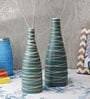 Green Ceramic Cris Cross Vases, Set of 2