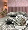 Green Checkerd 260 TC Polycotton Double Flat Bedsheet with 2 Frill Pillow Covers