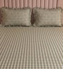 Green Checkerd 260 TC Polycotton Double Flat Bedsheet with 2 Frill Pillow Covers