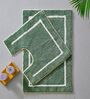 Green Cotton 20X30 Inches Anti-Skid Bath Mat Set Of 2