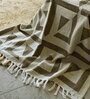 Beige Cotton Geometric 62X48 Inches Throw With Fringes