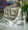 Beige Cotton Geometric 62X48 Inches Throw With Fringes