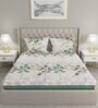 White Floral 144 TC Cotton 1 Double King Size Bedsheet with 2 Pillow Covers
