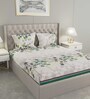 White Floral 144 TC Cotton 1 Double King Size Bedsheet with 2 Pillow Covers