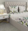 White Floral 144 TC Cotton 1 Double King Size Bedsheet with 2 Pillow Covers