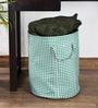 Green Checkered Cotton Foldable 54 Litres Laundry Basket