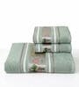 Green Cotton Printed  460 GSM Bath & Hand Towels Pack of 3 (1Bath 2 Hand)