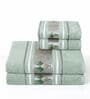 Green Cotton Printed  460 GSM Bath & Hand Towels 4Pcs Bath And Hand Towels Set