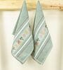 Green Cotton Printed  460 GSM Hand Towels Pack of 2