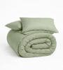 Green Cotton 210TC Solid Plain All Weather Double 150GSM Bedding Set 1 Comforter 1 Bedsheet 2 Pillow Covers