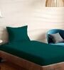 Green Cotton Solid 210TC Plain Single Bedsheet with 1 Pillow Cover