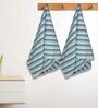 Green Cotton Striped 220 GSM Bath Towels 2 Pc