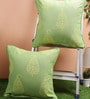 Green Traditional Cotton 18 x 18 Inches Cushion Covers (Set of 2)